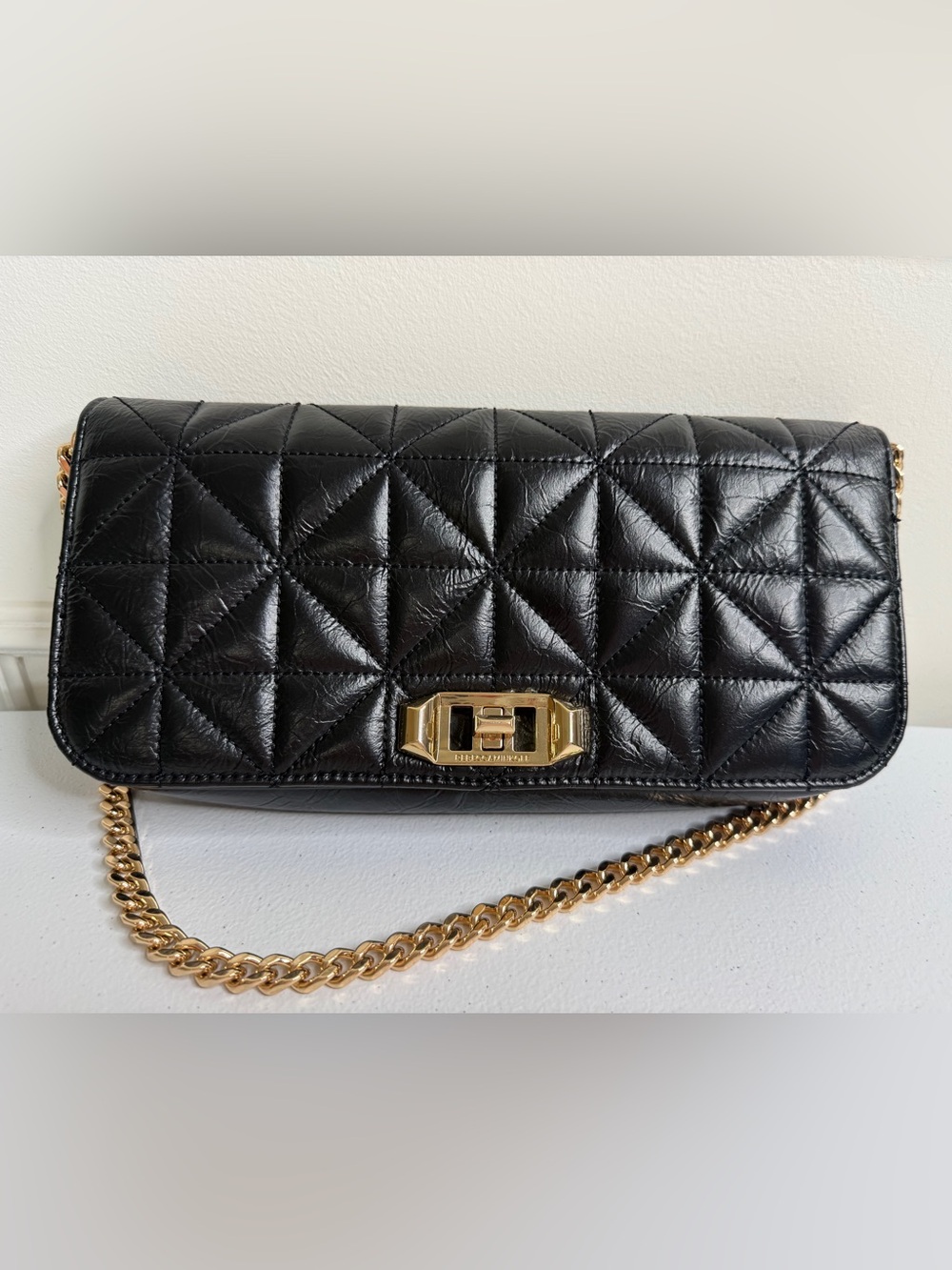 Rebecca Minkoff Black Quilted Flap Leather Chain Shoulder Bag/ Clutch